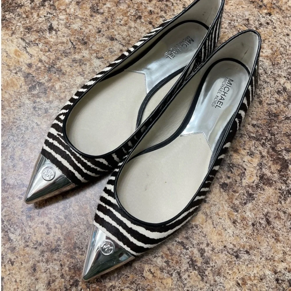 Michael Kors Calf hair Zebra Print Flats with Silver Cap - Picture 3 of 4